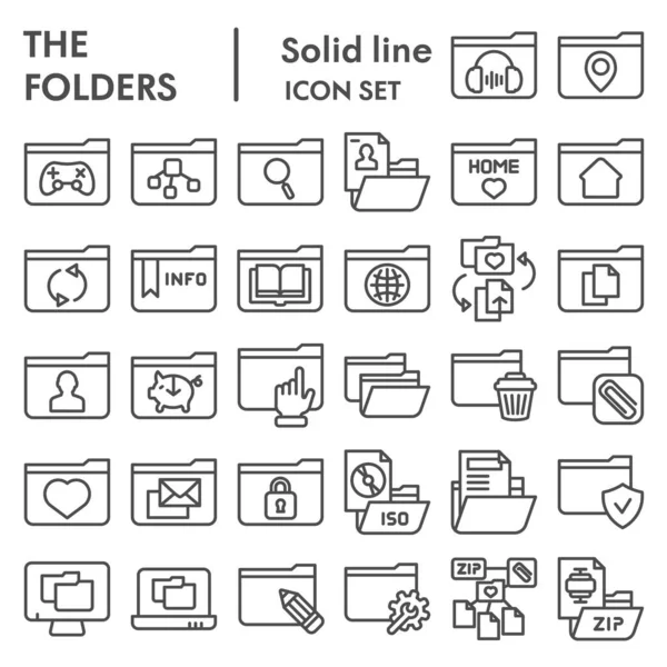 Folder line icon set, computer mappen symbolen collectie, vector schetsen, logo illustraties, bestanden borden lineaire pictogrammen pakket geïsoleerd op witte achtergrond, eps 10. — Stockvector