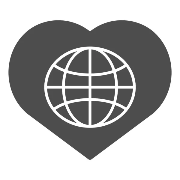 Globo nel cuore icona solida. Illustrazione vettoriale mondo amore isolato su bianco. Pianeta con cuore design in stile glifo, progettato per web e app. Eps 10 . — Vettoriale Stock