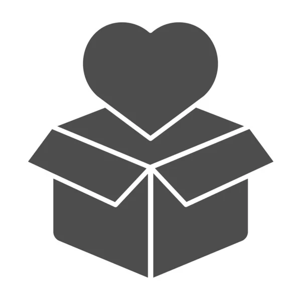 Cardboard box with heart solid icon. Package and heart vector illustration isolated on white. Love present glyph style design, designed for web and app. Eps 10. — Stock Vector