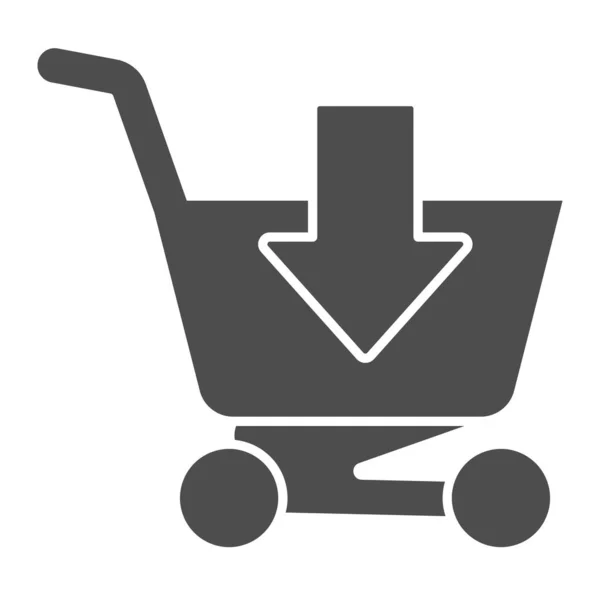 Add to shopping cart szilárd ikon. Piaci kocsi vektor illusztráció elszigetelt fehér. Kosár és nyíl glyph stílus design, célja a web és alkalmazás. 10. rész. — Stock Vector