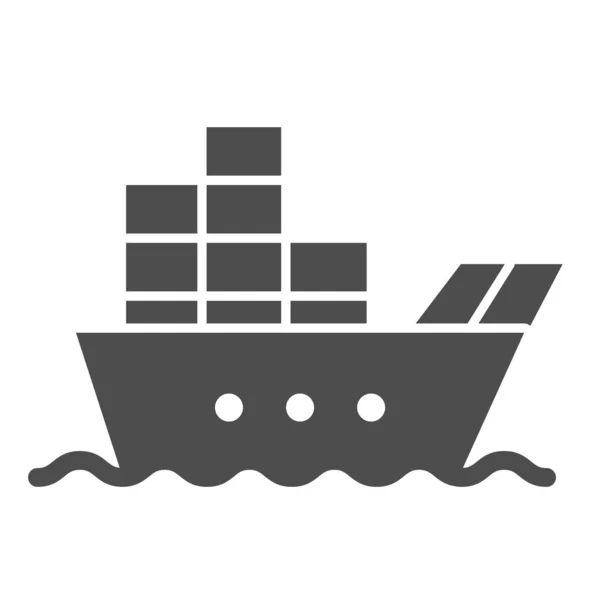 A hajó szilárd rakomány ikonnal. Csónak konténerekkel vektor illusztráció elszigetelt fehér. Tanker glyph stílusú design, web és app. 10. rész. — Stock Vector