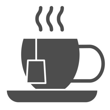 Çay fincanı simgesi. Çay poşeti vektör illüstrasyonlu kupa beyaza izole edilmiş. Sıcak içecek kabartma tasarımı, web ve uygulama için tasarlanmış. Eps 10.