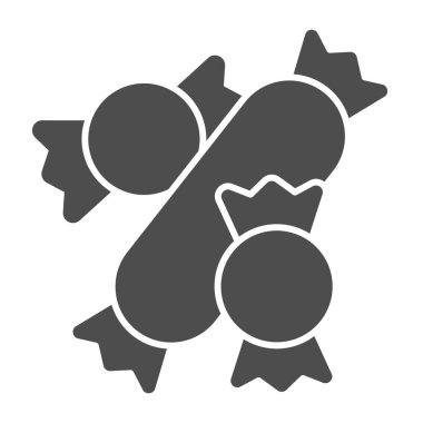 Şeker ambalajları katı bir ikon. Sweets vektör illüstrasyonu beyaza izole edildi. Karamel kabartma tasarımı, web ve uygulama için tasarlanmış. Eps 10.