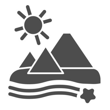 Piramitler katı simge. Çöl vektör çizimi beyaza izole edildi. Mısır kabartma tasarımı, ağ ve uygulama için tasarlandı. Eps 10.