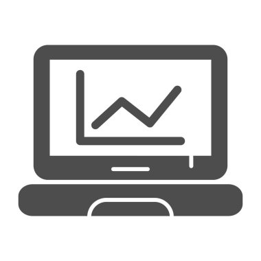 Dizüstü bilgisayarda sağlam bir simge. Bilgisayar diyagramı vektör çizimi beyaza izole edildi. Web ve uygulama için tasarlanmış, ekran kabartma tasarımı grafiği. Eps 10.