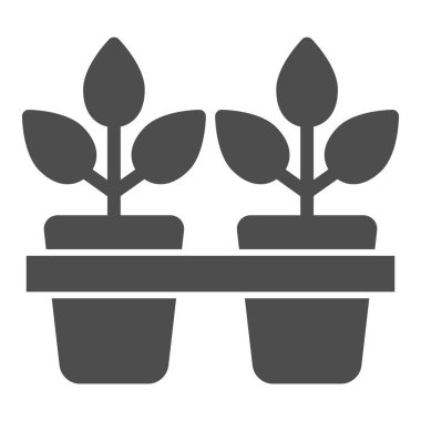 Saksı bitkisi katı ikonu. Bitki vektör illüstrasyonlu tencereler beyaza izole edilmiş. Büyüme kabartma tasarımı, web ve uygulama için tasarlanmış. Eps 10.