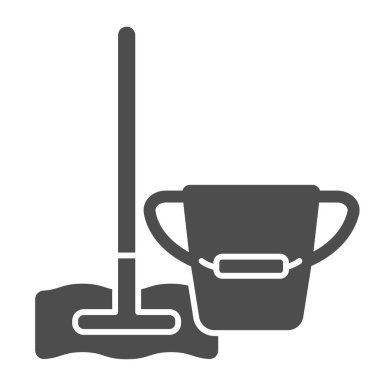 Paspas ve kova gibi sağlam bir ikon. Beyaz üzerine izole edilmiş ev vektör illüstrasyonu. Temizlik araçları kabartma tarzı tasarım, web ve uygulama için tasarlandı. Eps 10.