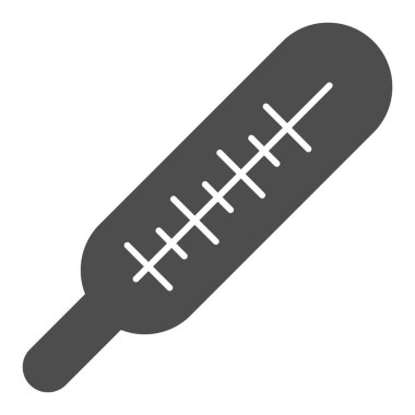 Termometre katı simgesi. Beyaz üzerine izole edilmiş ısı vektör illüstrasyonu. Tıbbi enstrüman kabartma tasarımı, ağ ve uygulama için tasarlanmış. Eps 10.