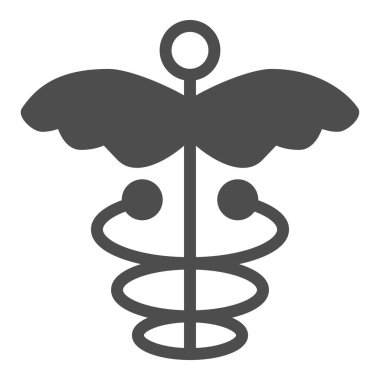 Caduceus katı ikonu. Asclepius asası vektör çizimi beyaza izole edildi. Sağlık sembolü tasarımı, web ve uygulama için tasarlandı. Eps 10.
