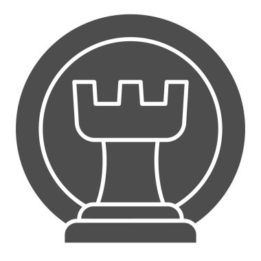 Satranç kalesi katı simgesi. Satranç kalesi çizimi beyaza izole edildi. Oyun kabartma tasarımı, web ve uygulama için tasarlandı. Eps 10.