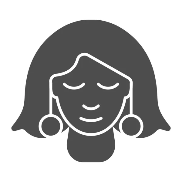 Fille avec des boucles d'oreilles icône solide. Femme avec illustration vectorielle de bijoux isolé sur blanc. Filles visage avec des boucles d'oreilles design de style glyphe, conçu pour le web et l'application. Eps 10 . — Image vectorielle