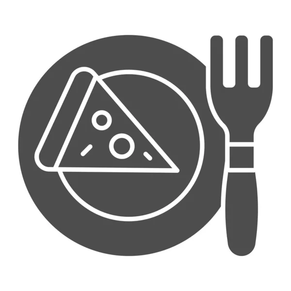 Pizza sur plaque icône solide. Illustration vectorielle du dîner isolée sur blanc. Design de style glyphe alimentaire, conçu pour le web et l'application. Eps 10 . — Image vectorielle