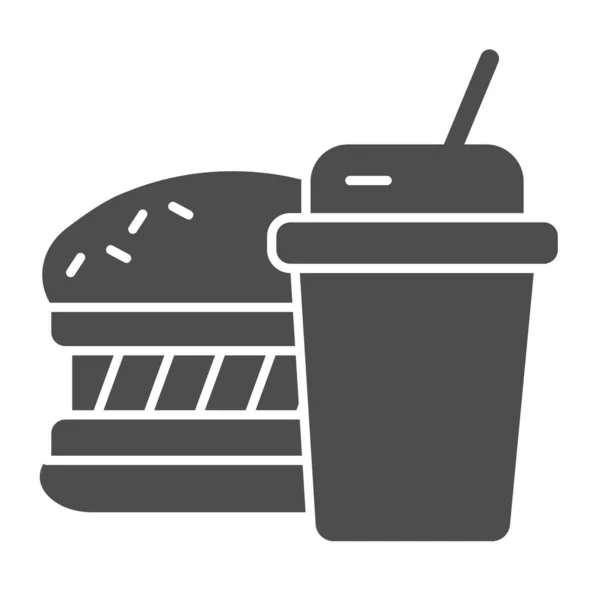 快餐固体图标。汉堡包和饮料病媒图解分离在白色。为web和app设计的Meal glyph风格设计。Eps 10. — 图库矢量图片
