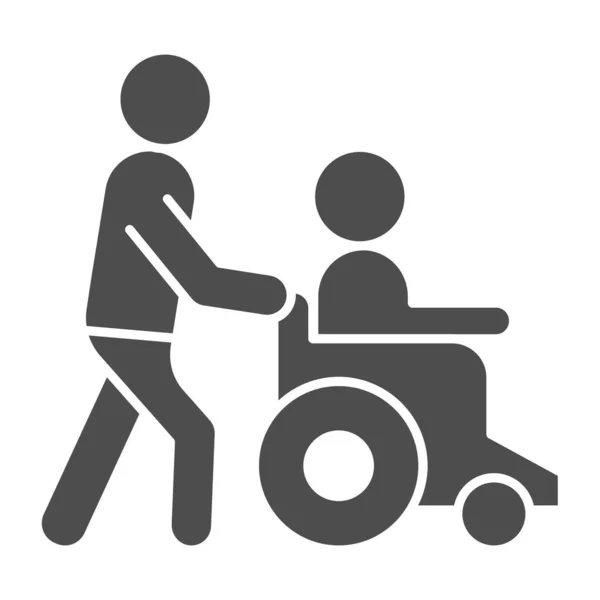 Pomóż wyłączyć ikonę Solidne. Człowiek na wózku inwalidzkim ilustracji wektor izolowany na białym. Osoby niepełnosprawne pomagają w projektowaniu glifów, zaprojektowanych dla sieci i aplikacji. Eps 10. — Wektor stockowy