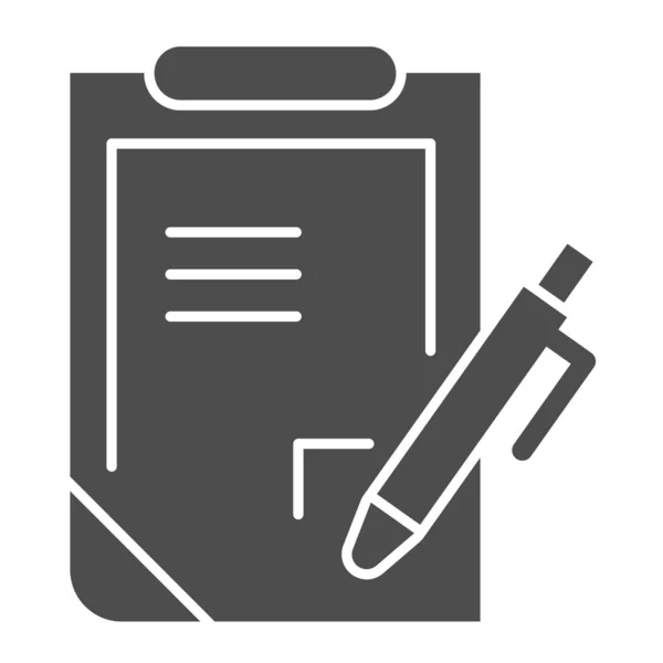 Penna e appunti icona solida. Documento con illustrazione vettoriale a penna isolato su bianco. Segnala il design in stile glifo, progettato per web e app. Eps 10 . — Vettoriale Stock