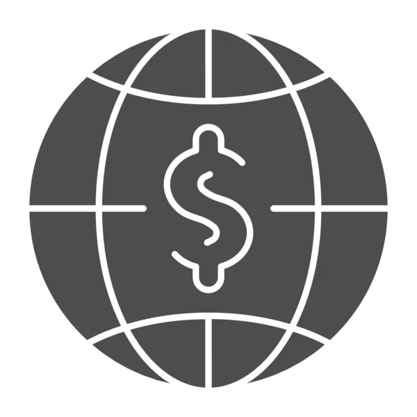 Dólar con globo icono sólido. Ilustración mundial del vector del dinero aislado en blanco. Diseño de estilo de glifo de presupuesto global, diseñado para web y aplicación. Eps 10 . — Archivo Imágenes Vectoriales