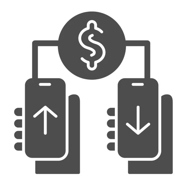 Soldi transazione non contatto solida icona. Illustrazione vettoriale di pagamento mobile isolata su bianco. Dollaro che trasferisce il design in stile glifo, progettato per web e app. Eps 10 . — Vettoriale Stock