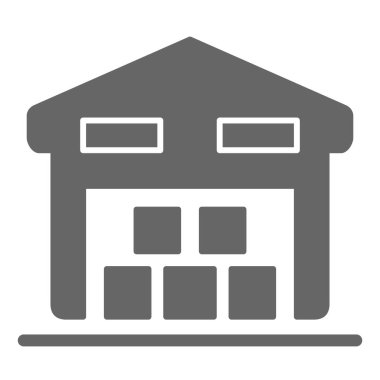 Depo katı ikonu, lojistik sembolü, beyaz arka planda teslimat depolama vektör işareti, mobil konsept ve web için sembol şeklinde paket ikonu olan depo. Vektör grafikleri.