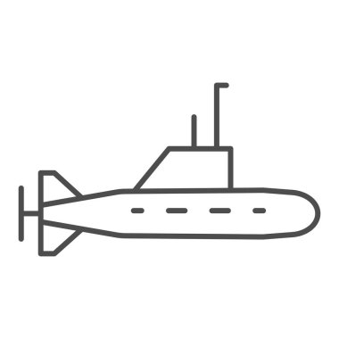 Denizaltı ince çizgi simgesi, savaş gemisi taşıma sembolü, beyaz arka planda sualtı tekne vektör işareti, ana hatlı mobil tasarım ve tasarım tarzında periskop ikonu olan denizaltı. Vektör grafikleri.