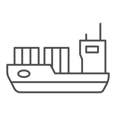 Tanker ince çizgi simgesi, ulaşım sembolü, beyaz arka planda kargo gemisi vektör işareti, mobil konsept ve web tasarımı için ana hatlı petrol tankeri ikonu. Vektör grafikleri.