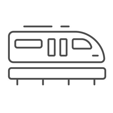 Raylı tren çizgisi, ince çizgi simgesi, ulaşım sembolü, beyaz arka planda tek raylı metro vektör işareti, mobil konsept ve web tasarımı için ana hatlı demiryolu taşıma ikonu. Vektör grafikleri.