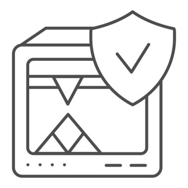 3D yazıcı ince çizgi simgesi. 3D yazıcı, beyaz üzerine izole edilmiş vektör illüstrasyonunu doğruladı. 3d yazıcı tasarımı tamamlandı, web ve uygulama için tasarlandı. Eps 10.