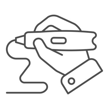 3D basım kalemi ince çizgi simgesinde. El ele tutuşan 3d kalem vektör çizimi beyaza izole edildi. 3d çizim aracı tasarımı tasarım tasarımı, web ve uygulama için tasarlanmıştır. Eps 10.