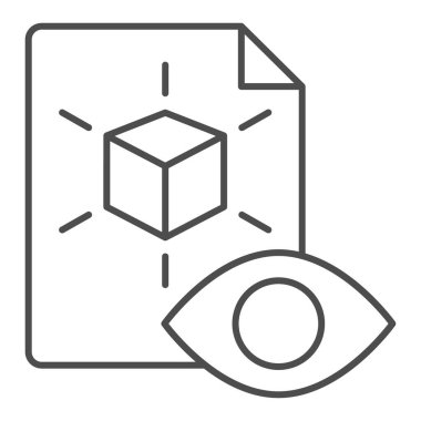 Göz çizgisi simgesi olan belge. 3D proje vektör illüstrasyonu beyazda izole edildi. Web ve uygulama için tasarlanmış 3d proje ana hatlarını görüntüle. Eps 10.