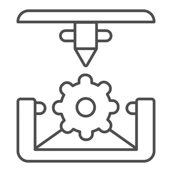 Koło zębate 3d drukuje ikonę cienkiej linii. Ilustracja wektora mechaniki druku 3D izolowana na białym. Przekładnia 3d proces drukowania zarys styl projektowania, przeznaczony do sieci web i aplikacji. Eps 10. — Wektor stockowy