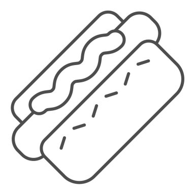 Sosisli ve ince çizgi ikonu. Beyaz üzerine izole edilmiş sokak yiyecekleri illüstrasyonu. Sıcak sosis tasarımı, web ve uygulama için tasarlanmış. Eps 10.