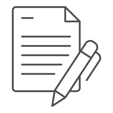 Liste ve kalem ince çizgi simgesi. Beyaz üzerine izole edilmiş kalem vektör illüstrasyonlu kağıtlar. Web ve uygulama için tasarlanmış tasarım tasarımı. Eps 10.