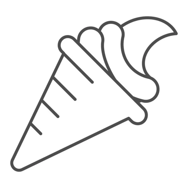 Cone de sorvete ícone linha fina. Ilustração do vetor do alimento doce isolado no branco. Design de estilo de contorno de sobremesa congelado, projetado para web e aplicativo. Eps 10 . — Vetor de Stock