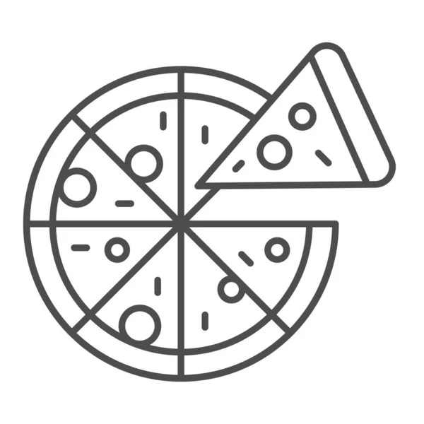 Skivad pizza tunn linje ikon. Italiensk mat vektor illustration isolerad på vitt. Snabb mat skissera stil design, utformad för webb och app. Eps 10. — Stock vektor