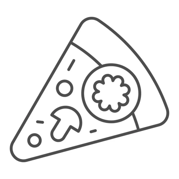 Skiva av pizza tunn linje ikon. Pizza med svamp vektor illustration isolerad på vitt. Snabb mat skissera stil design, utformad för webb och app. Eps 10. — Stock vektor