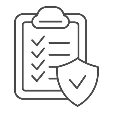 Onaylanmış belge ince çizgi simgesi. Kontrol panosu vektör illüstrasyonu beyazda izole edildi. Onaylanmış liste tasarımı, web ve uygulama için tasarlanmış. Eps 10.