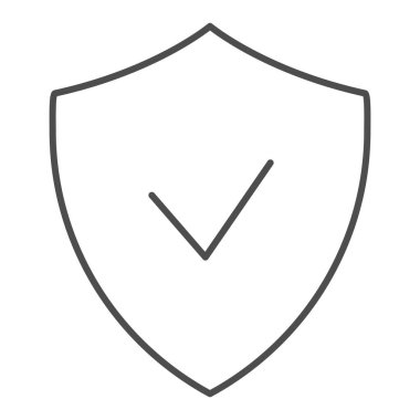 Doğrulanmış amblem ince çizgi simgesi. Beyaz üzerine izole edilmiş işaretleme vektör illüstrasyonlu kalkan. İnternet ve uygulama için tasarlanmış tasarım tasarımı garantisi. Eps 10.