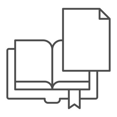 Kitap sayfası ince çizgi simgesi. Beyaz üzerine izole edilmiş kitap vektör illüstrasyonlu sayfa. Kağıt taslağı tasarımı, web ve uygulama için tasarlandı. Eps 10.