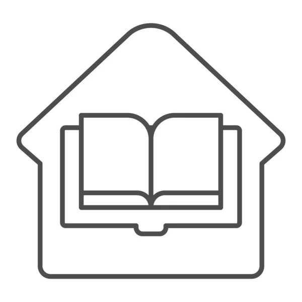Otthoni könyvtár vékony vonal ikon. Házi könyv vektor illusztráció elszigetelt fehér. Ház és könyv vázlatos stílus design, tervezett web és app. 10. rész. — Stock Vector