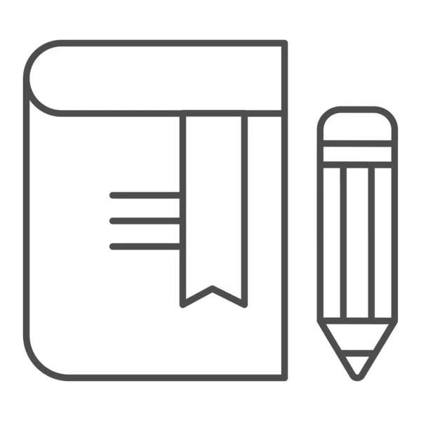 Könyv ceruza vékony vonal ikon. Könyvjelző vektor illusztráció elszigetelt fehér. Tudás vázlat stílus design, célja a web és app. 10. rész. — Stock Vector