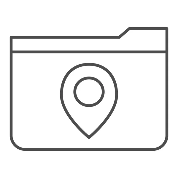 Dossier avec une icône de ligne mince de marque de carte. Illustration vectorielle de localisation de dossier isolée sur blanc. Dossier avec la conception de style de contour de broche de carte, conçu pour le Web et l'application. Eps 10 . — Image vectorielle
