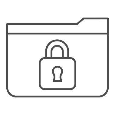 Kilitli klasör ince çizgi simgesi. Beyaz üzerine asma kilit vektör illüstrasyonlu dizin. Bilgisayar dizini tasarımı, web ve uygulama için tasarlandı. Eps 10.