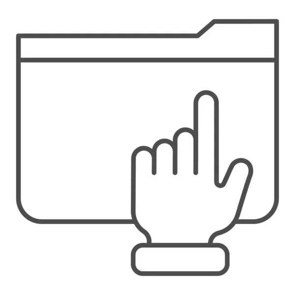 Pasta com braço ícone de linha fina. Ilustração vetorial de mão sobre pasta isolada sobre branco. Desenho de estilo de contorno de pasta de computador, projetado para web e aplicativo. Eps 10 . — Vetor de Stock