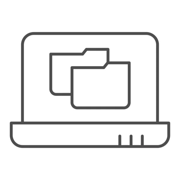 Carpeta portátil icono de línea delgada. Carpeta de archivos en la ilustración del vector portátil aislado en blanco. Diseño de estilo de esquema de carpeta de computadora, diseñado para web y aplicación. Eps 10 . — Vector de stock