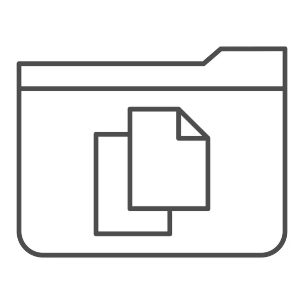 ファイルフォルダの細い線のアイコン。ドキュメントベクトルのイラストが白で隔離されたフォルダ。Webおよびアプリ用に設計されたコンピュータフォルダのアウトラインスタイルデザイン。Eps 10. — ストックベクタ