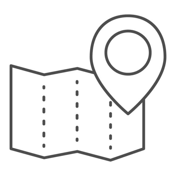Papperskarta med stift tunn linje ikon. Placering vektor illustration isolerad på vitt. Karta navigering skissera stil design, utformad för webb och app. Eps 10. — Stock vektor