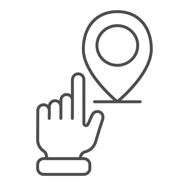 Pointant à la main l'icône de ligne mince. Main avec illustration vectorielle de broches de carte isolée sur blanc. Conception de style de contour de navigation, conçu pour le web et l'application. Eps 10 . — Image vectorielle