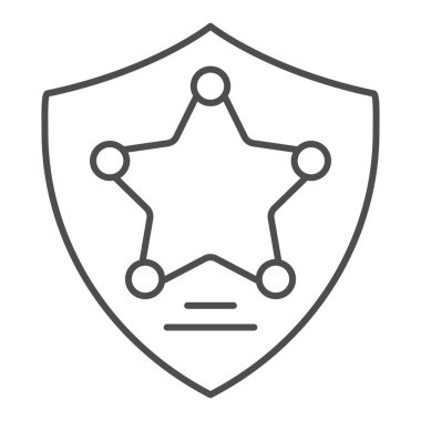 Polis rozeti ince çizgi ikonu. Memur rozet çizimi beyaza izole edildi. Yıldız kalkan tasarımı, web ve uygulama için tasarlandı. Eps 10.