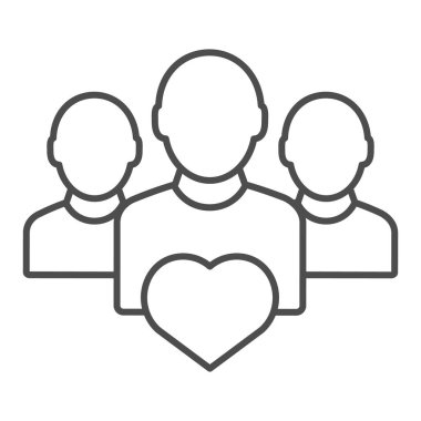 Kalp çizgisi ikonu olan kullanıcı grubu. Takım vektör illüstrasyonu beyazda izole edildi. Takım çalışması tasarımı, web ve uygulama için tasarlandı. Eps 10.