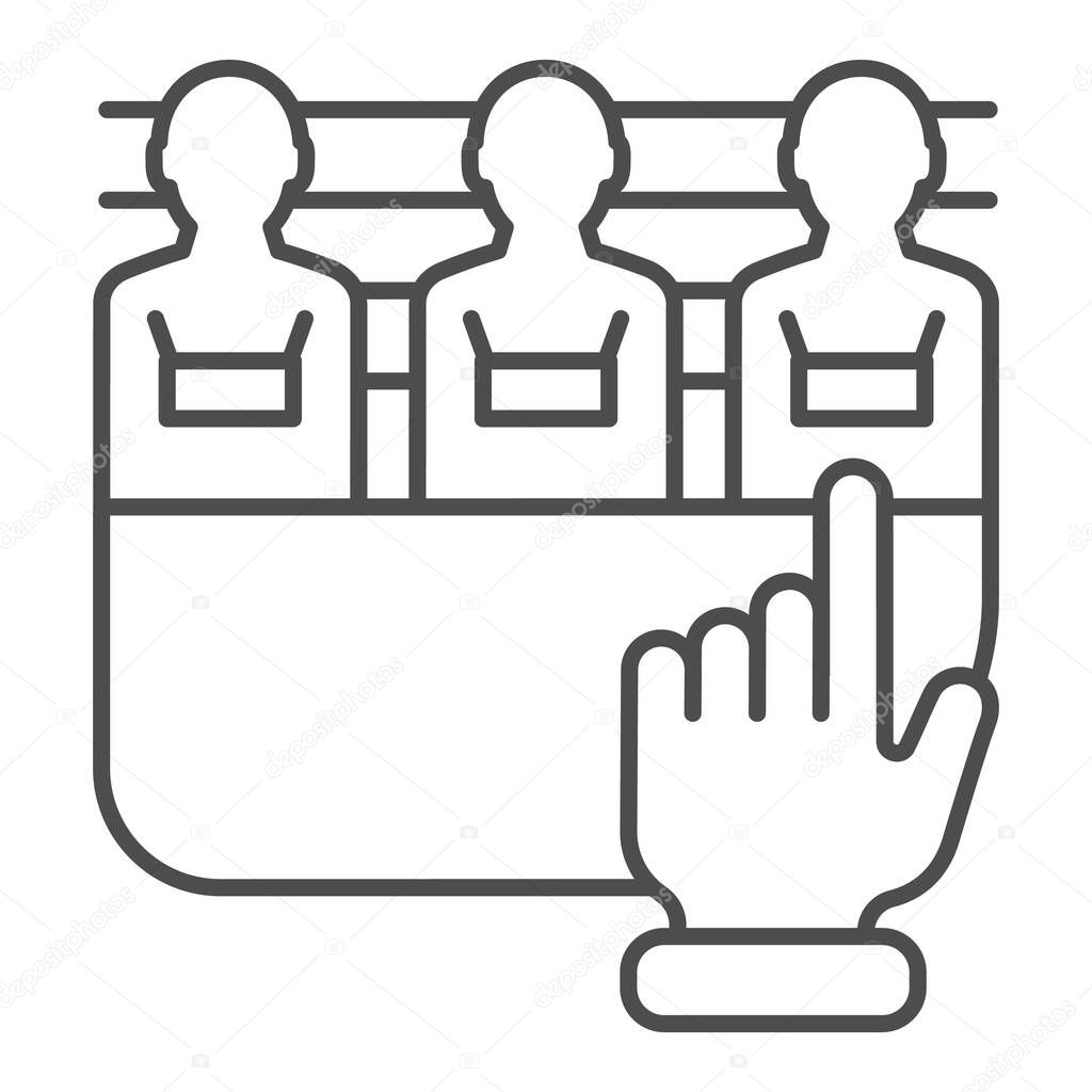 Suspects of crime thin line icon. Suspects piking vector illustration isolated on white. Criminal outline style design, designed for web and app. Eps 10