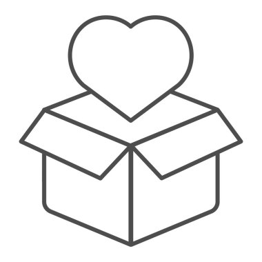 Kalp çizgisi ikonlu karton kutu. Paket ve kalp vektör çizimi beyaza izole edildi. Web ve uygulama için tasarlanmış mevcut tasarım tasarımı. Eps 10.